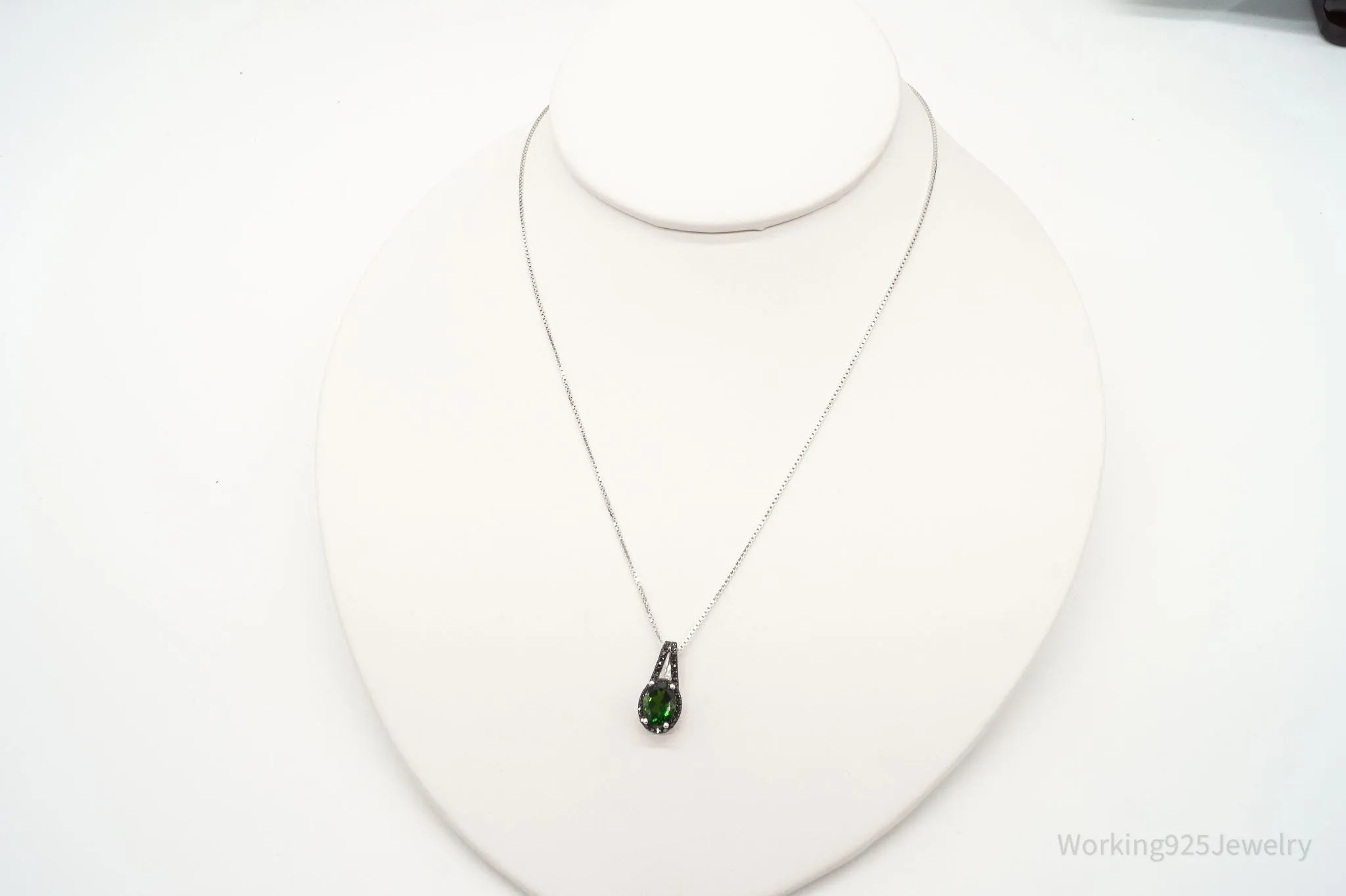 Vintage Designer JZ Emerald Black Spinel Sterling Silver Necklace