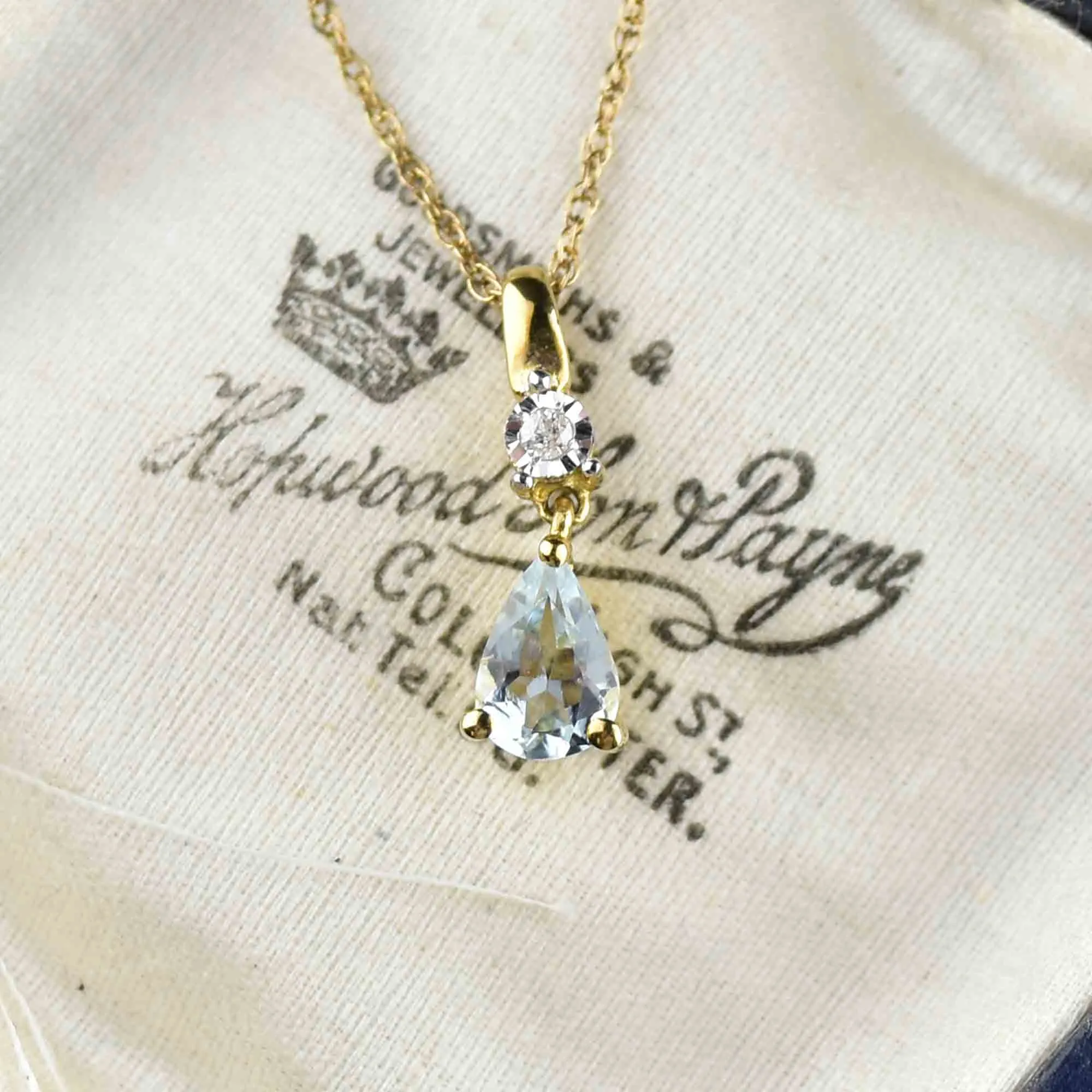 Vintage Diamond Aquamarine Pendant Necklace in 10K Gold