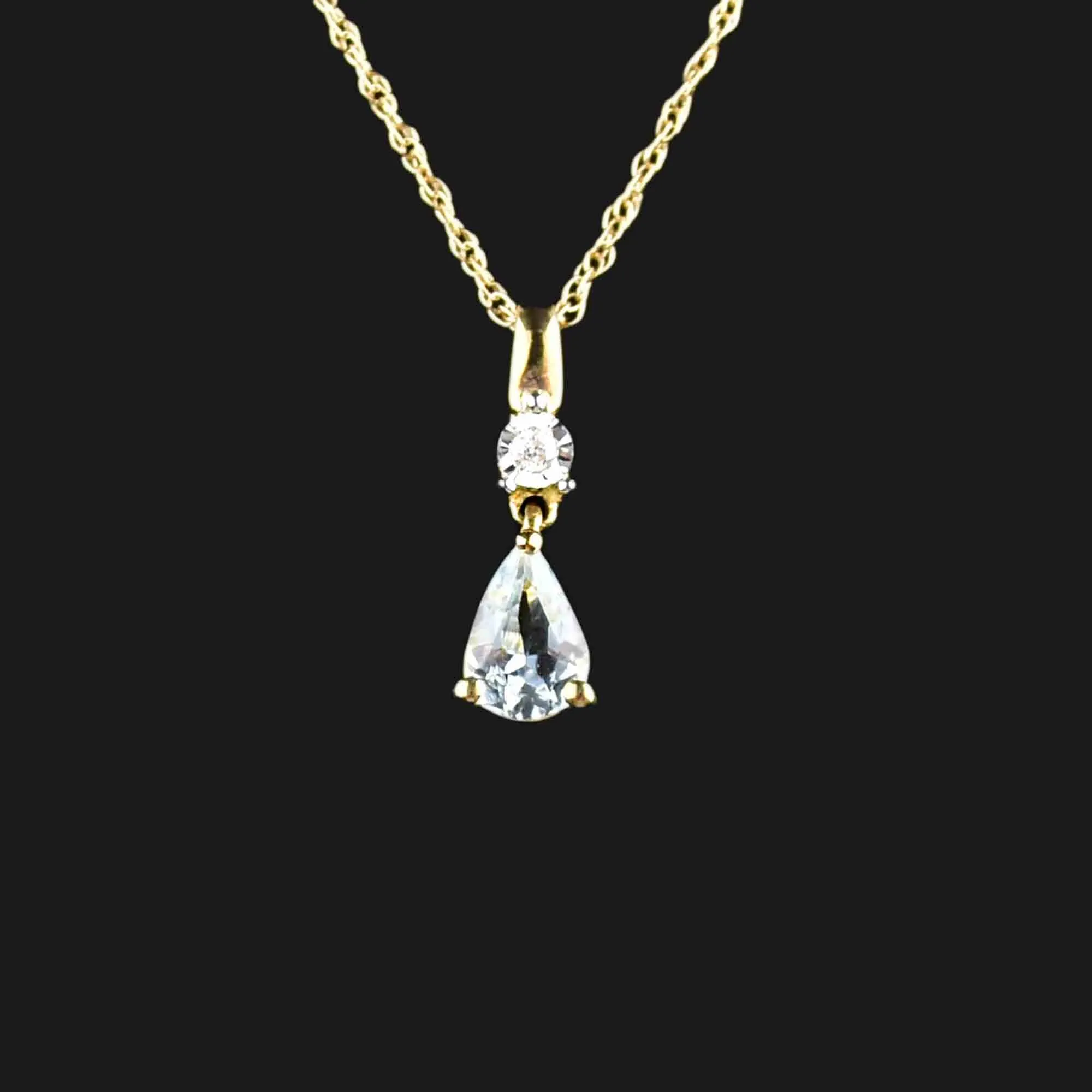 Vintage Diamond Aquamarine Pendant Necklace in 10K Gold