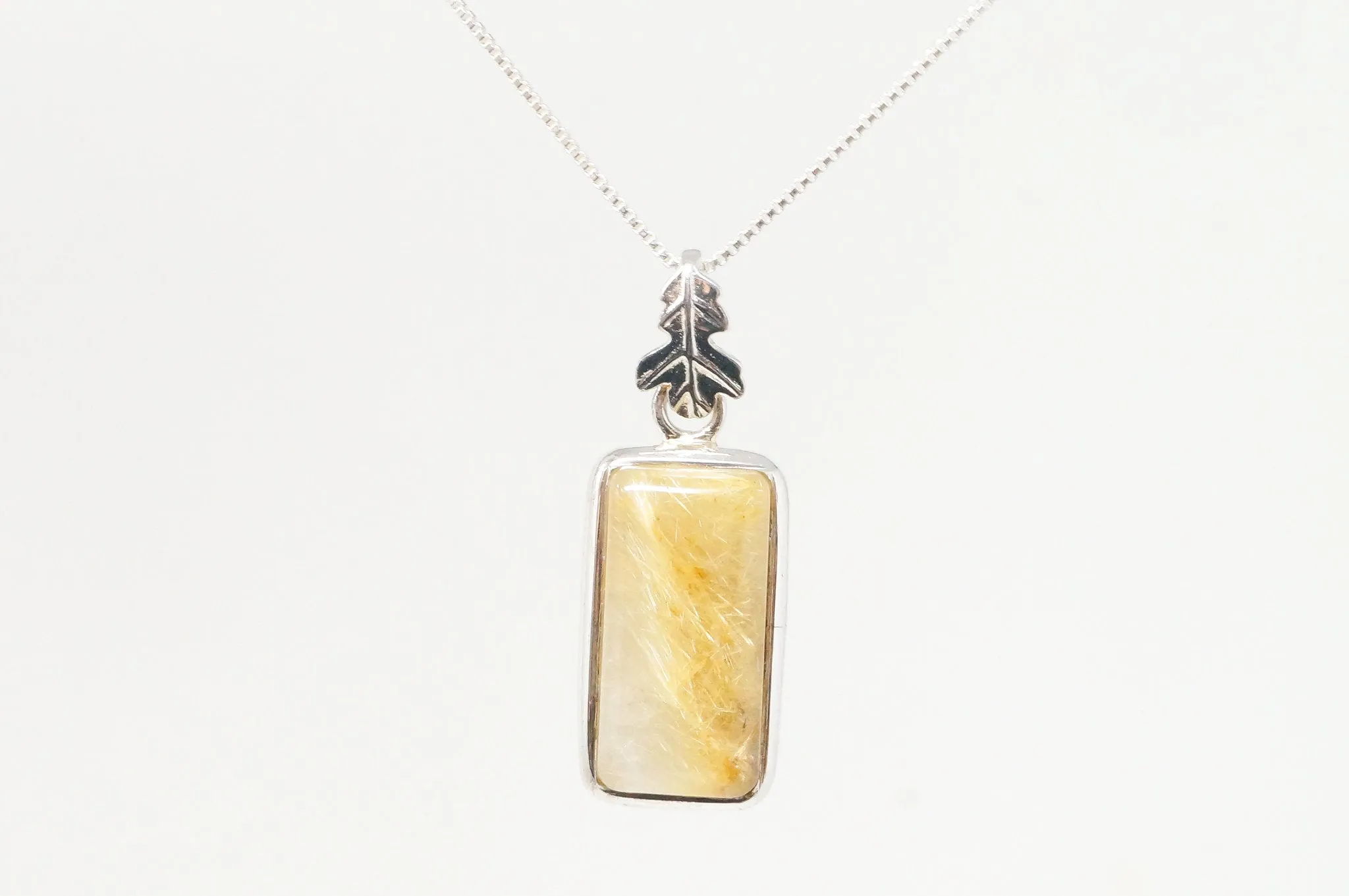 Vintage Large Yellow Quartz Leaf Sterling Silver Necklace Pendant