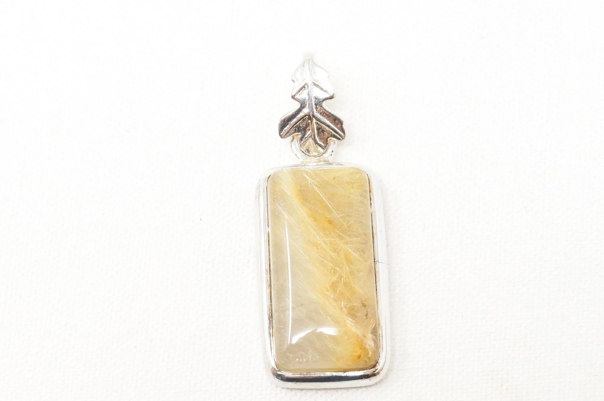 Vintage Large Yellow Quartz Leaf Sterling Silver Necklace Pendant