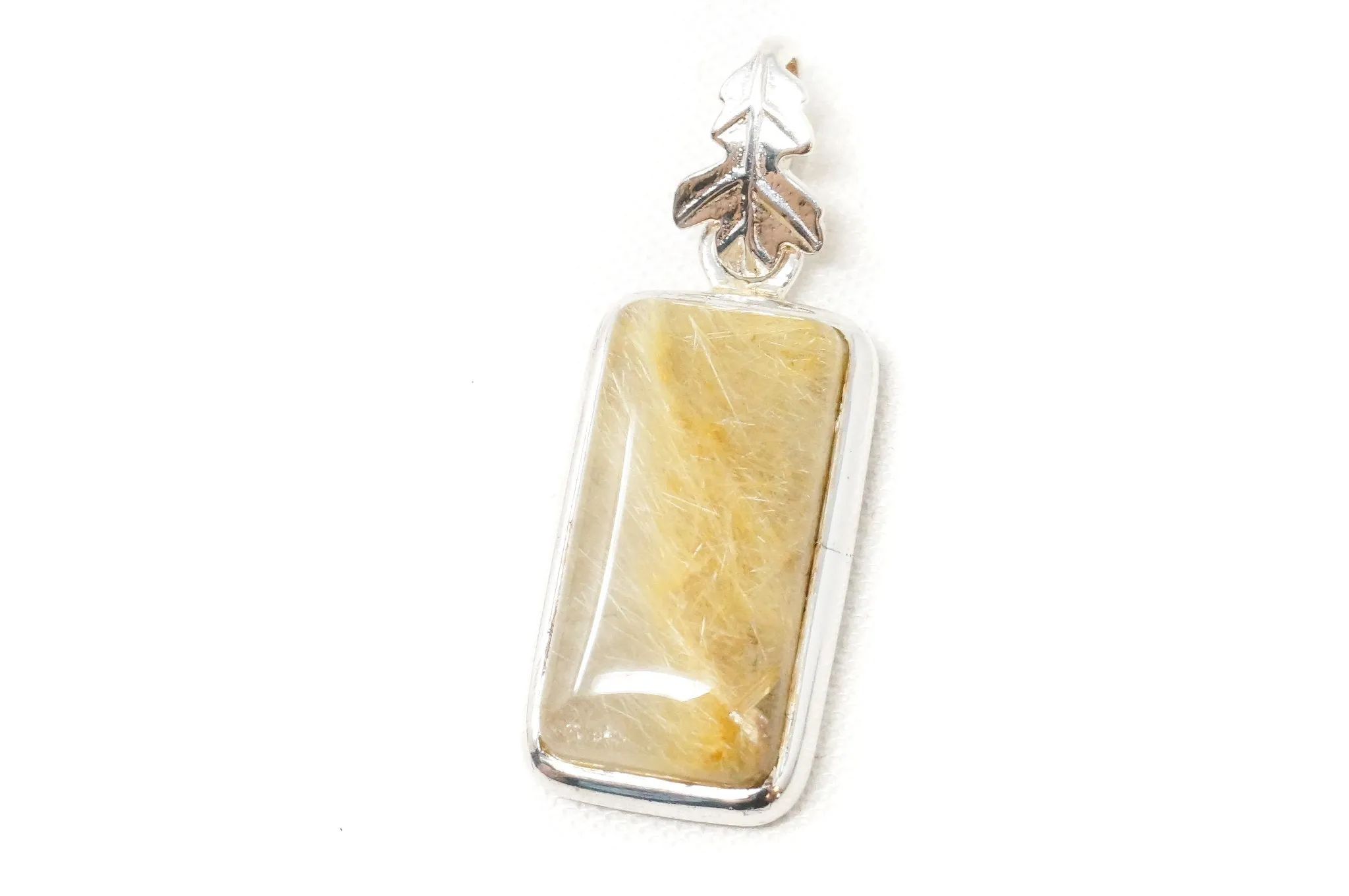 Vintage Large Yellow Quartz Leaf Sterling Silver Necklace Pendant