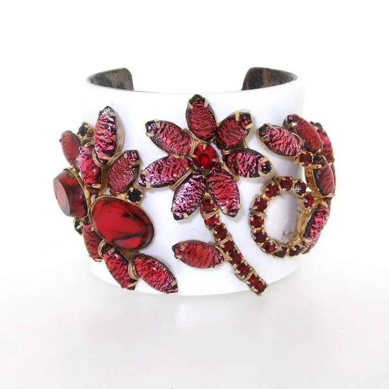 Vintage Red White Bracelet Vintage Glass Cuff by Katherine Alexander