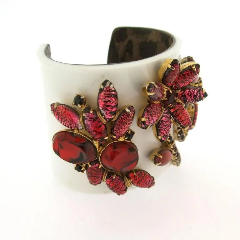 Vintage Red White Bracelet Vintage Glass Cuff by Katherine Alexander