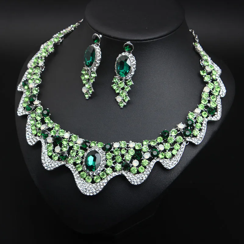 Wedding Jewelry Sets Rhinestone Crystal Statement Bridal Necklace Earrings Set Fashion Women Party Choker Gift