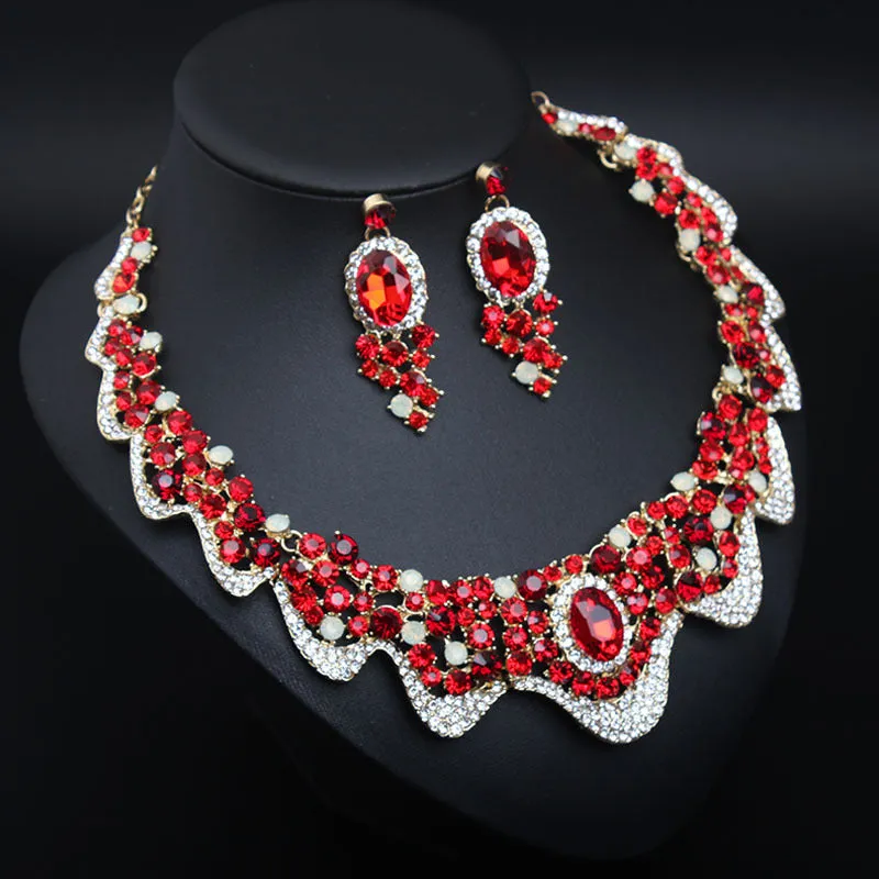 Wedding Jewelry Sets Rhinestone Crystal Statement Bridal Necklace Earrings Set Fashion Women Party Choker Gift