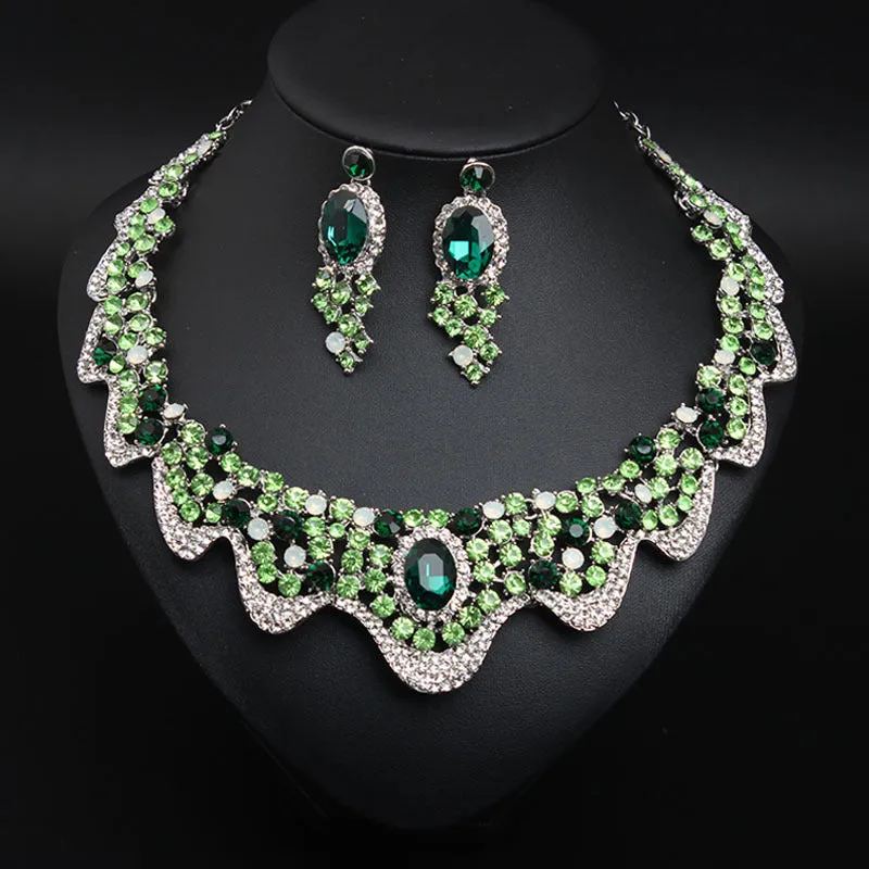 Wedding Jewelry Sets Rhinestone Crystal Statement Bridal Necklace Earrings Set Fashion Women Party Choker Gift