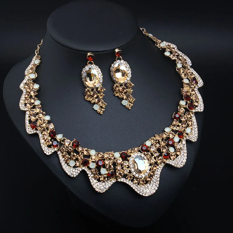 Wedding Jewelry Sets Rhinestone Crystal Statement Bridal Necklace Earrings Set Fashion Women Party Choker Gift