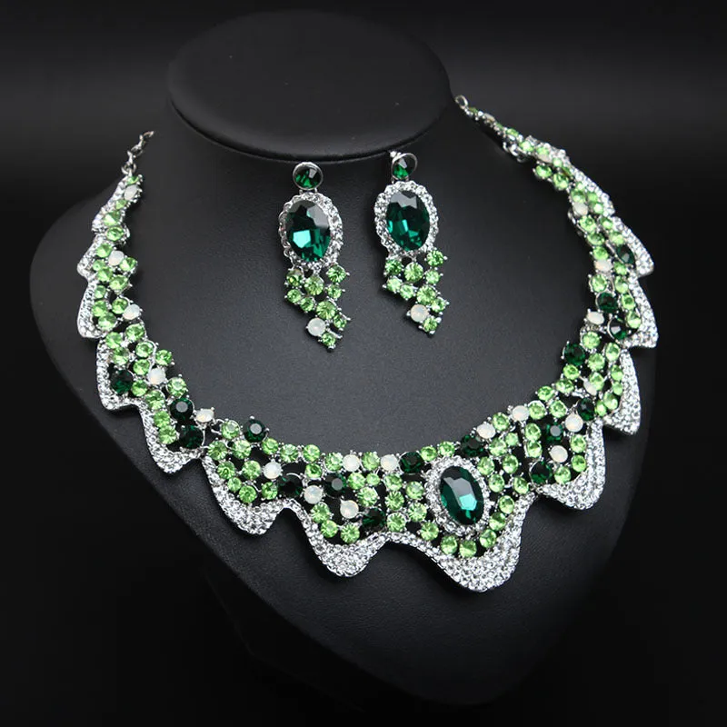 Wedding Jewelry Sets Rhinestone Crystal Statement Bridal Necklace Earrings Set Fashion Women Party Choker Gift