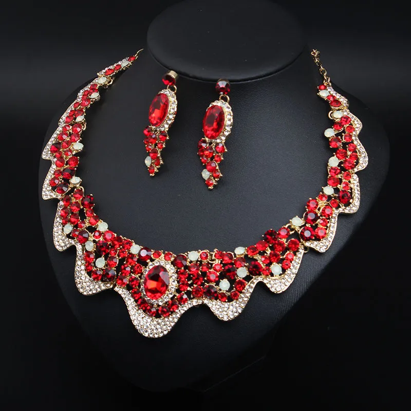 Wedding Jewelry Sets Rhinestone Crystal Statement Bridal Necklace Earrings Set Fashion Women Party Choker Gift