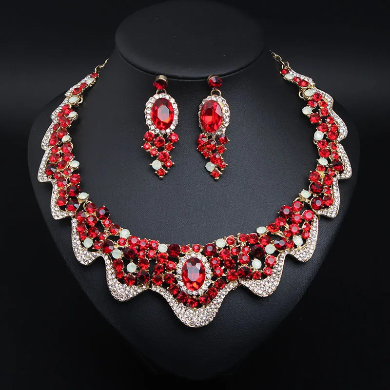 Wedding Jewelry Sets Rhinestone Crystal Statement Bridal Necklace Earrings Set Fashion Women Party Choker Gift