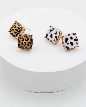 Wild Animal Print Faceted Square Stud Earrings