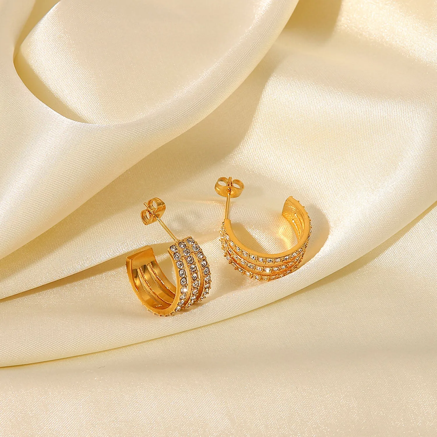 Women's Stainless Steel Inlaid Zircon C-Hoop Earrings