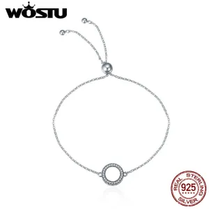 WOSTU 11.11 Sale 925 Sterling Silver Glittering Round Circle Chain Link Strand Bracelet For Women Sterling Silver Jewelry CQB030