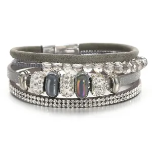 'Yiray' Beads and Rhinestones Cuff Bracelet - grey