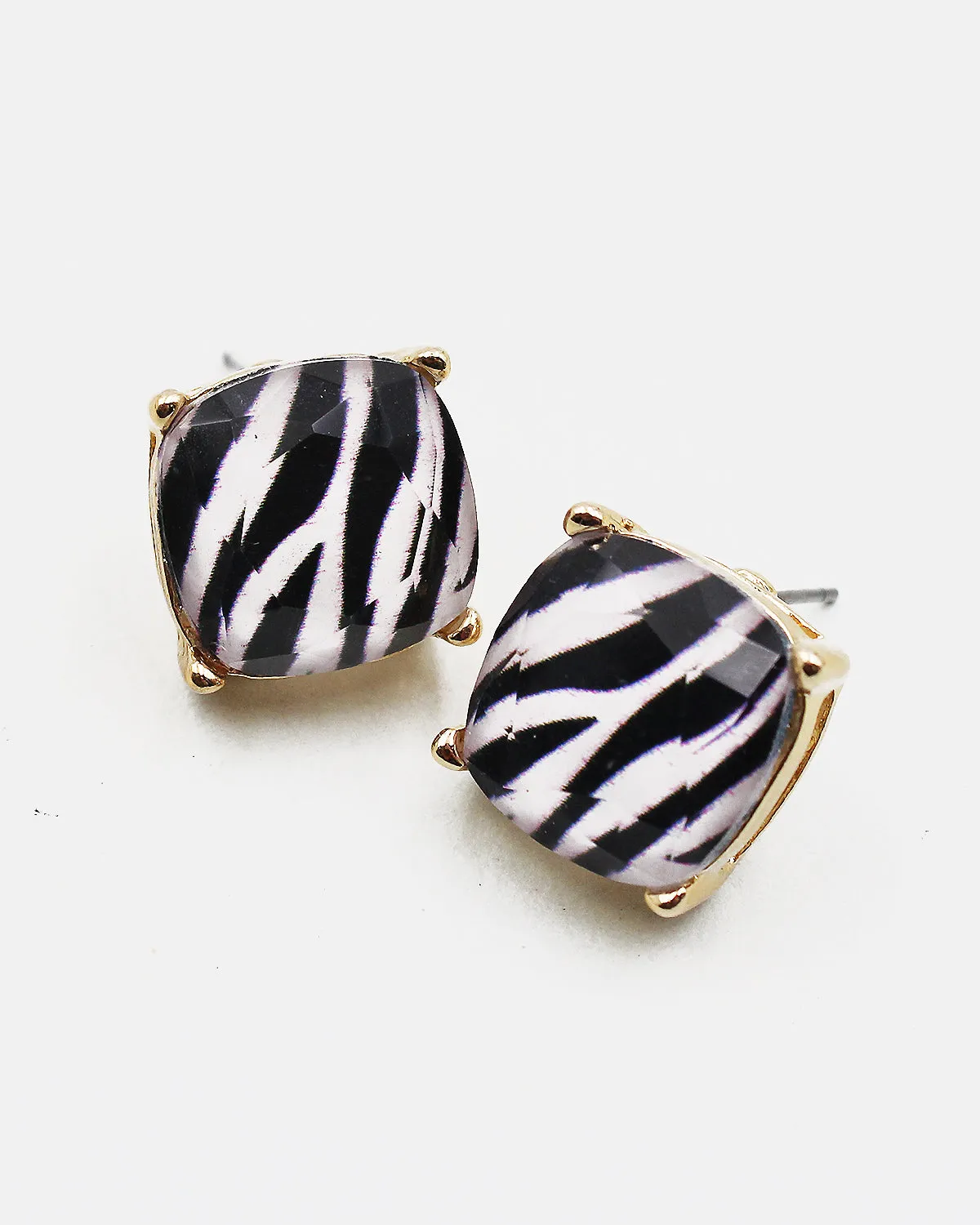 Zebra Print Faceted Square Stud Earrings