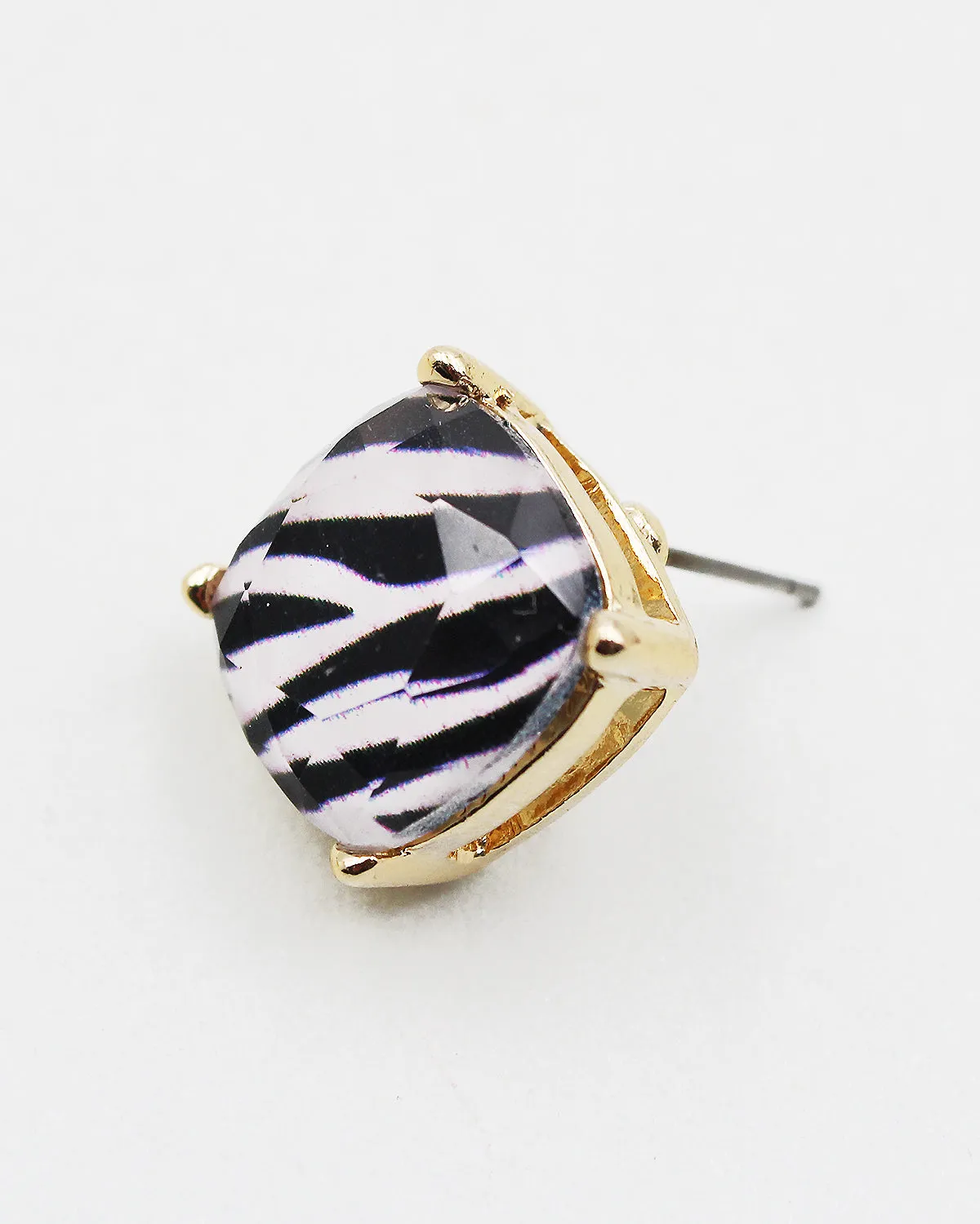 Zebra Print Faceted Square Stud Earrings